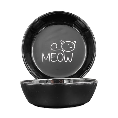 Seramik Kedi Mama ve Su Kabı | MEOW Baskılı 1 ADET Siyah KASE
