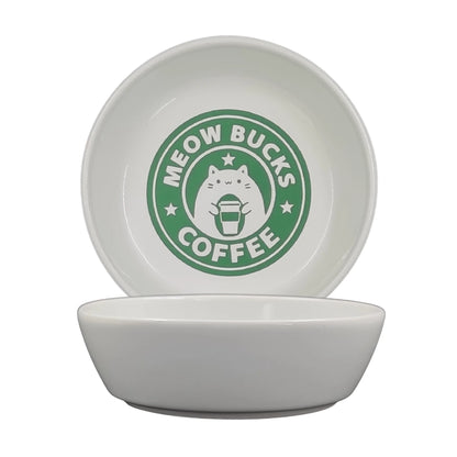 Seramik Kedi Mama ve Su Kabı | MEOW BUCKS COFFEE Baskılı | 1 ADET KASE