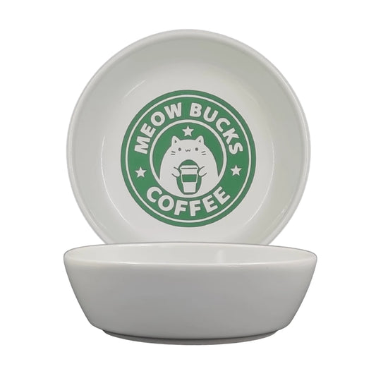 Seramik Kedi Mama ve Su Kabı | MEOW BUCKS COFFEE Baskılı | 1 ADET KASE