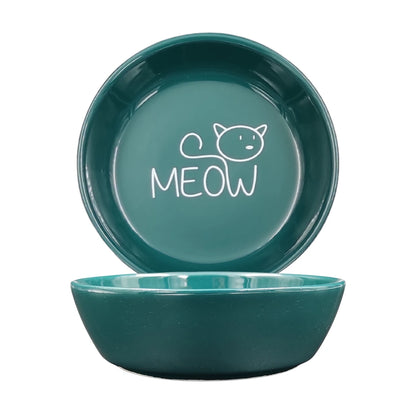 Seramik Kedi Mama ve Su Kabı | MEOW Baskılı 1 ADET Yeşil KASE
